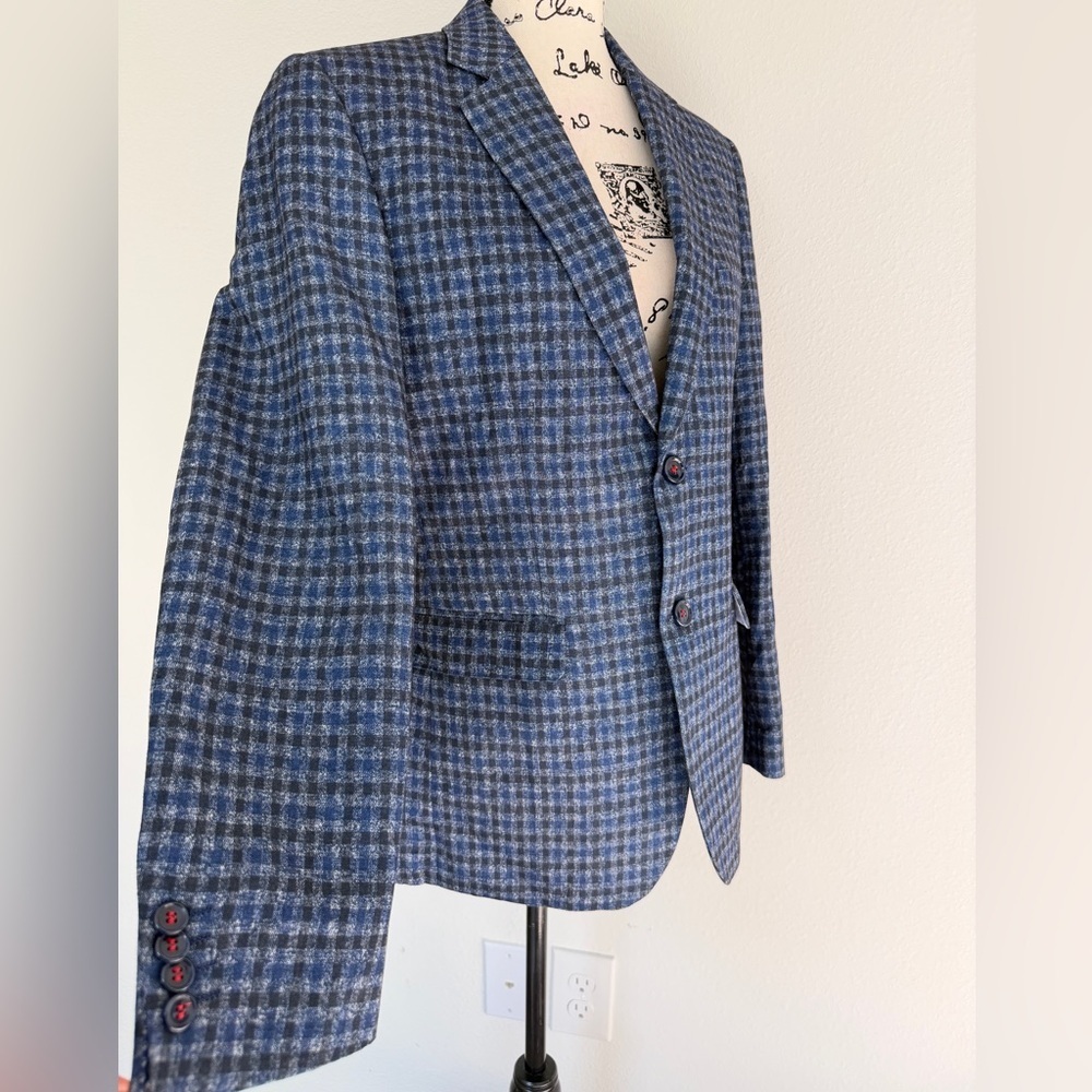 Akademiks Blazer Multi‎ Gingham Checkered Navy Sport Coat Brioni Style Academia - Picture 5 of 12